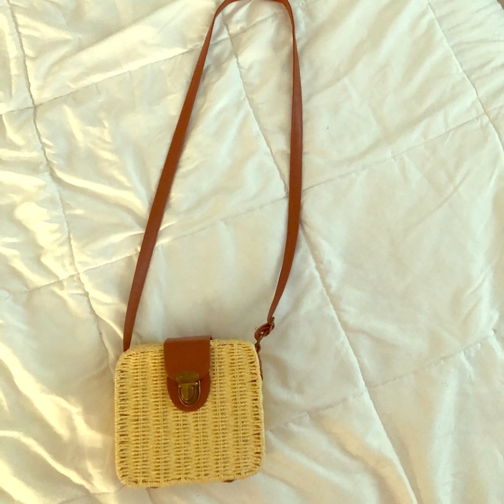 Womens Rattan Straw Mini Shoulder Messenger Bag